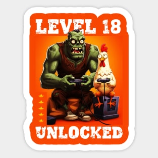 Level 18 Unlocked, Birthday - Zombie And Chicken #2 Sticker
